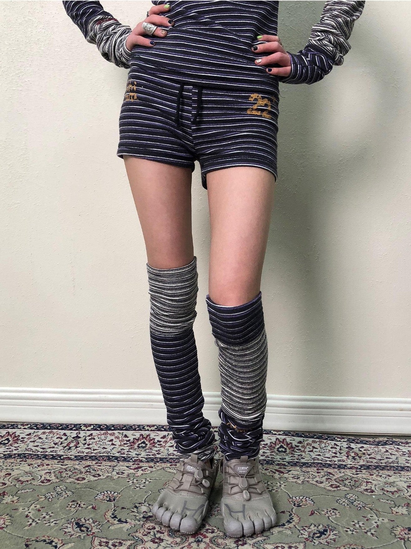 Achihara Star Speckled Patchwork Striped Women'S Polyester Leg Warmers