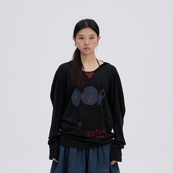 Achihara_Stingray_Print_Loose_Straight_Cut_Women'S_100_Percent_Cotton_Pullover_Hoodies_MISSTT
