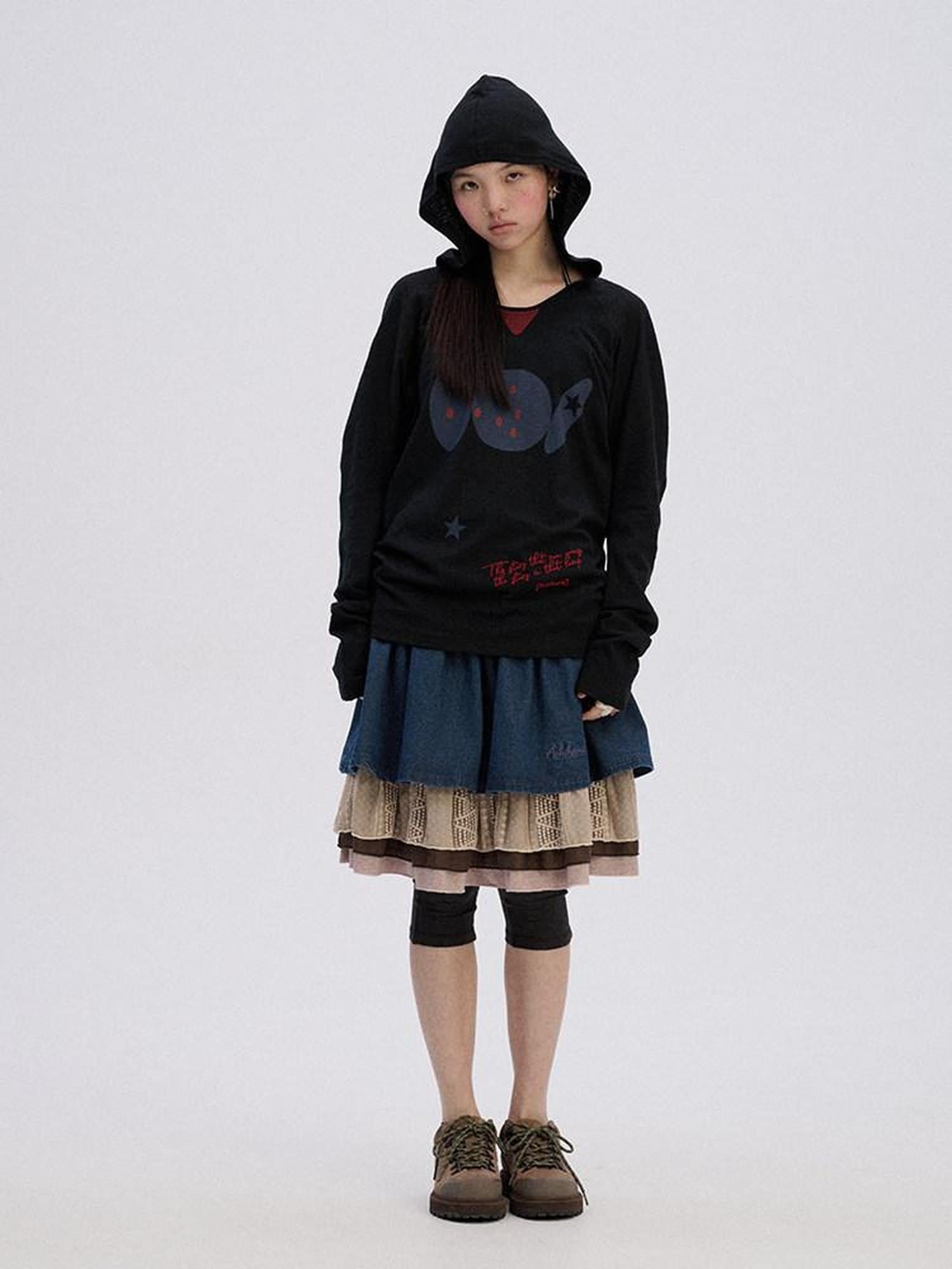 Achihara Stingray Print Loose Straight Cut Women'S 100 Percent Cotton Pullover Hoodies