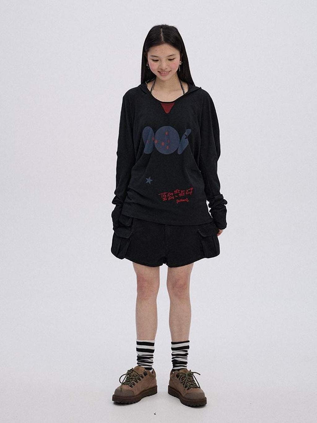 Achihara Stingray Print Loose Straight Cut Women'S 100 Percent Cotton Pullover Hoodies