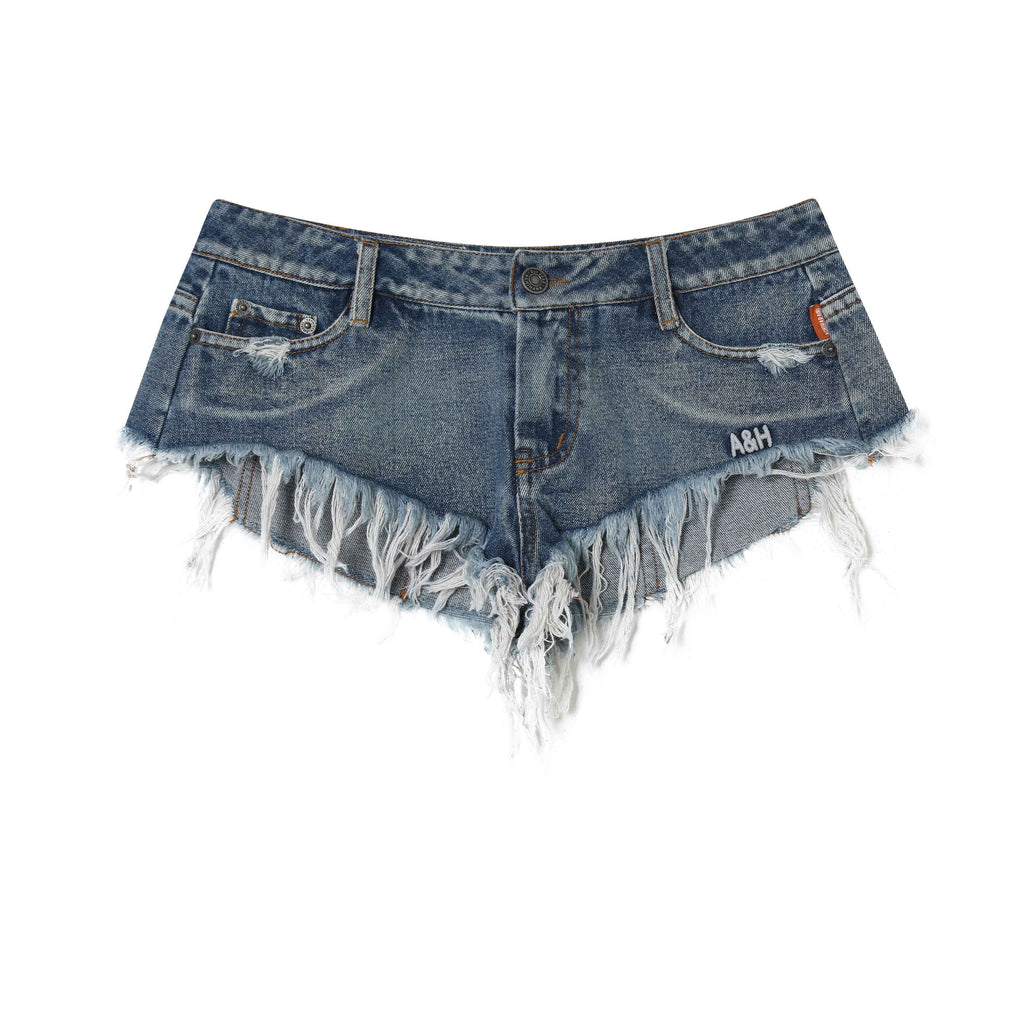 Achihara_Stonewash_Fringe_Hem_Triangle_Cut_Low_Waist_Women'S_Denim_Shorts_MISSTT