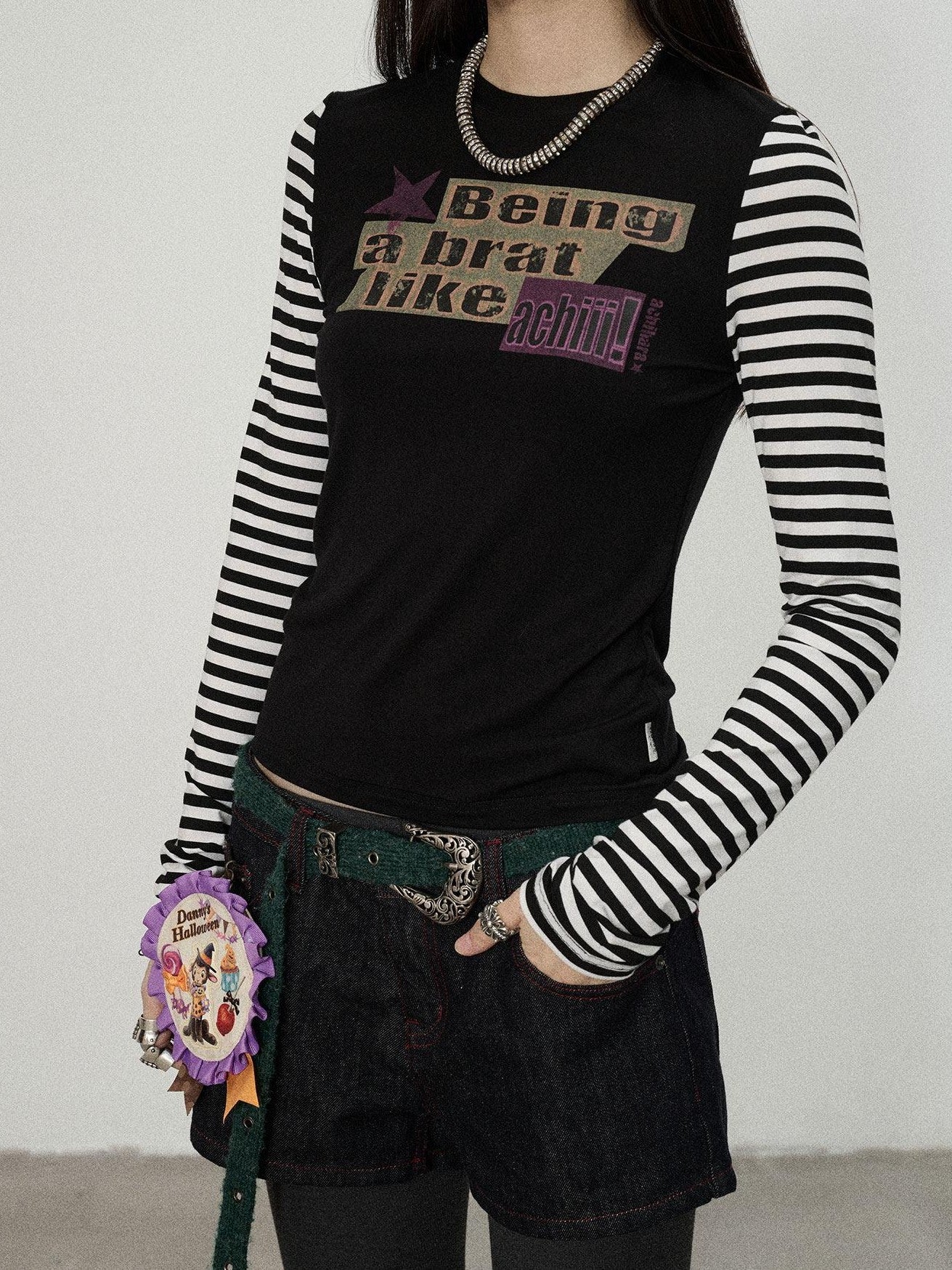 Achihara Striped Colorblock Slim Women'S Recycled Viscose Blend Long Sleeve T-Shirts