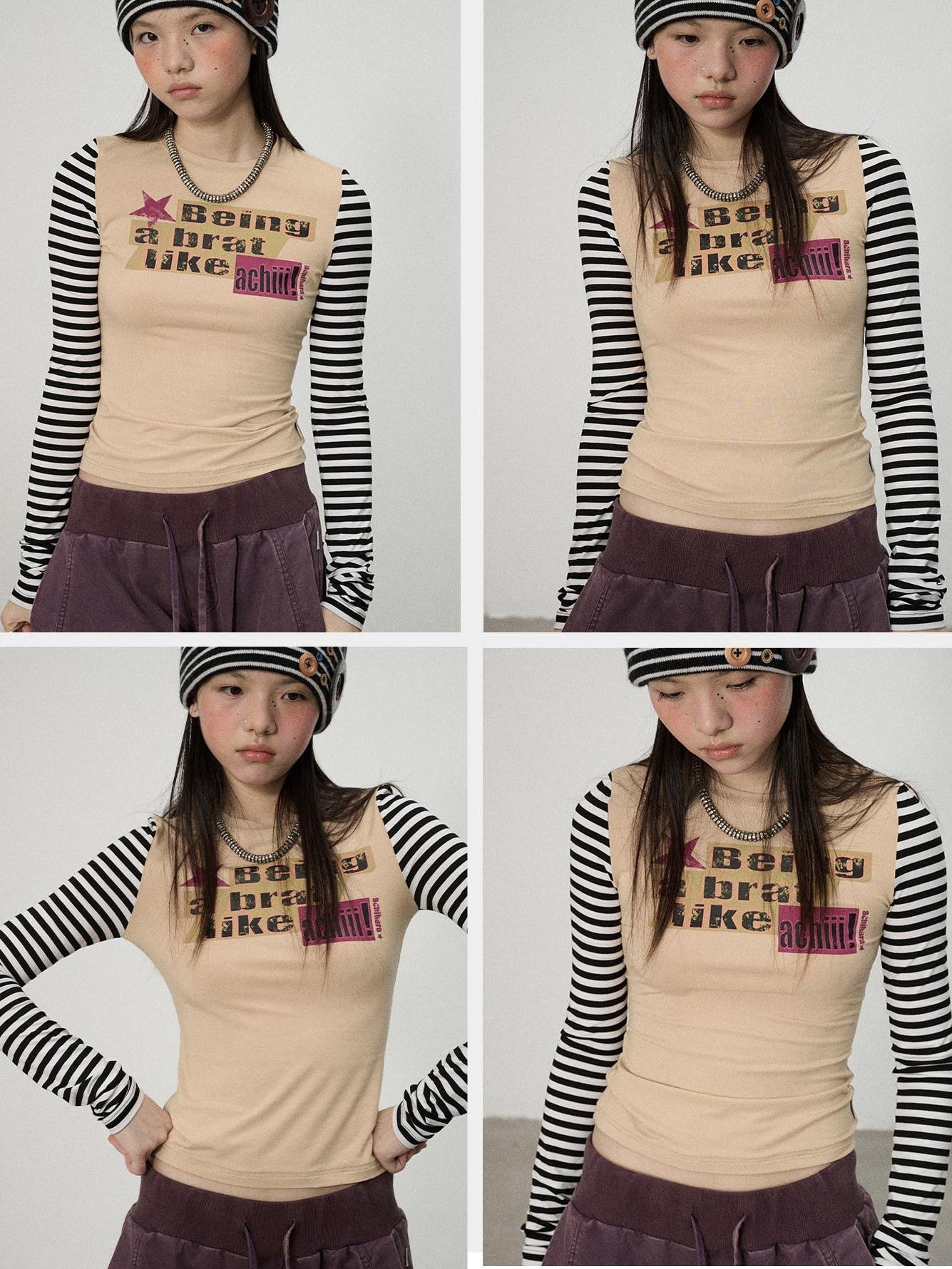Achihara Striped Colorblock Slim Women'S Recycled Viscose Blend Long Sleeve T-Shirts