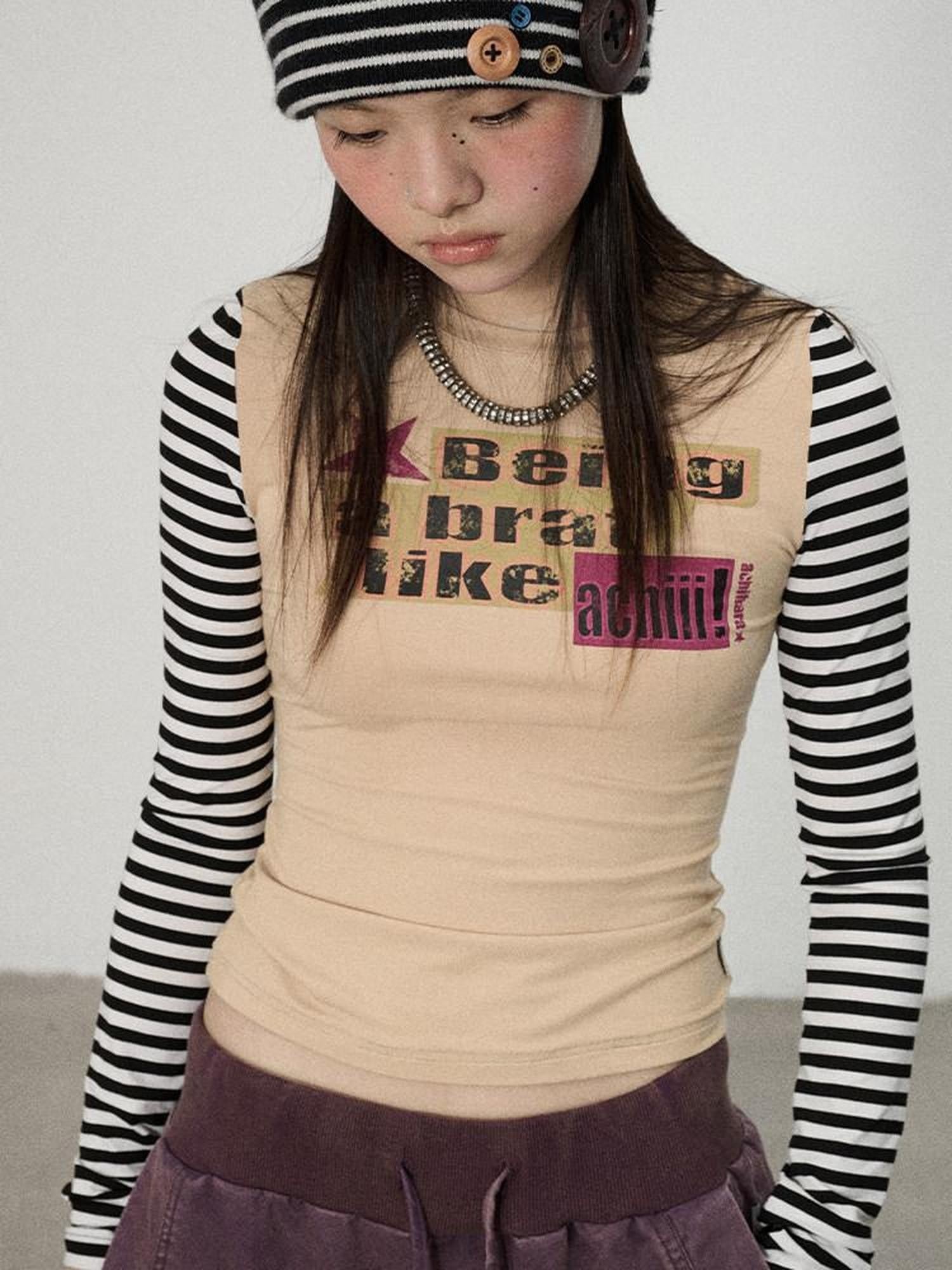 Achihara Striped Colorblock Slim Women'S Recycled Viscose Blend Long Sleeve T-Shirts