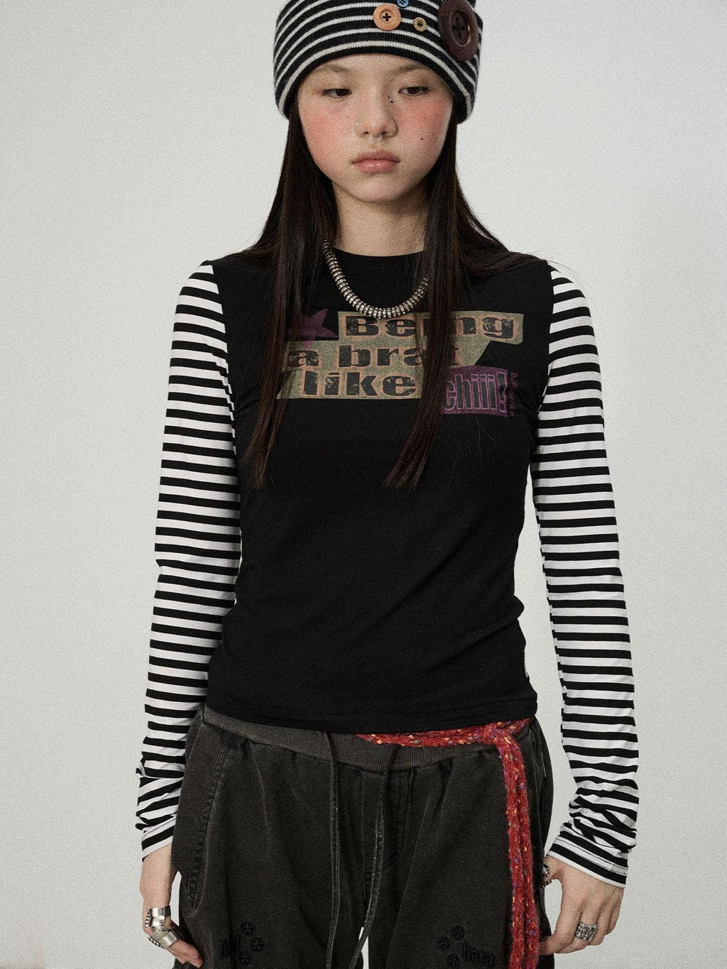 Achihara Striped Colorblock Slim Women'S Recycled Viscose Blend Long Sleeve T-Shirts