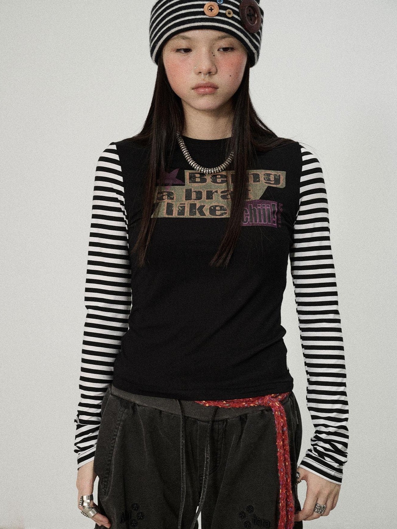 Achihara Striped Colorblock Slim Women'S Recycled Viscose Blend Long Sleeve T-Shirts
