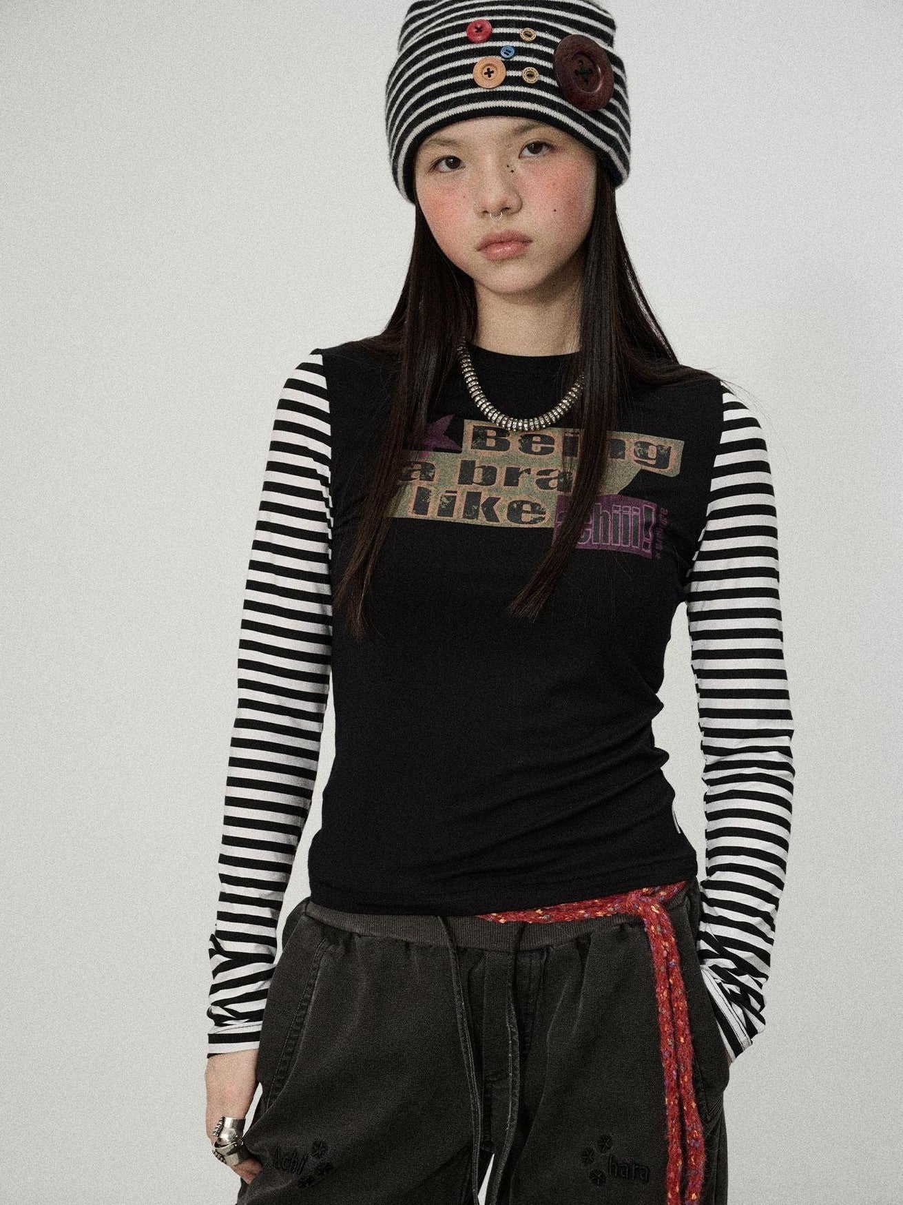 Achihara Striped Colorblock Slim Women'S Recycled Viscose Blend Long Sleeve T-Shirts