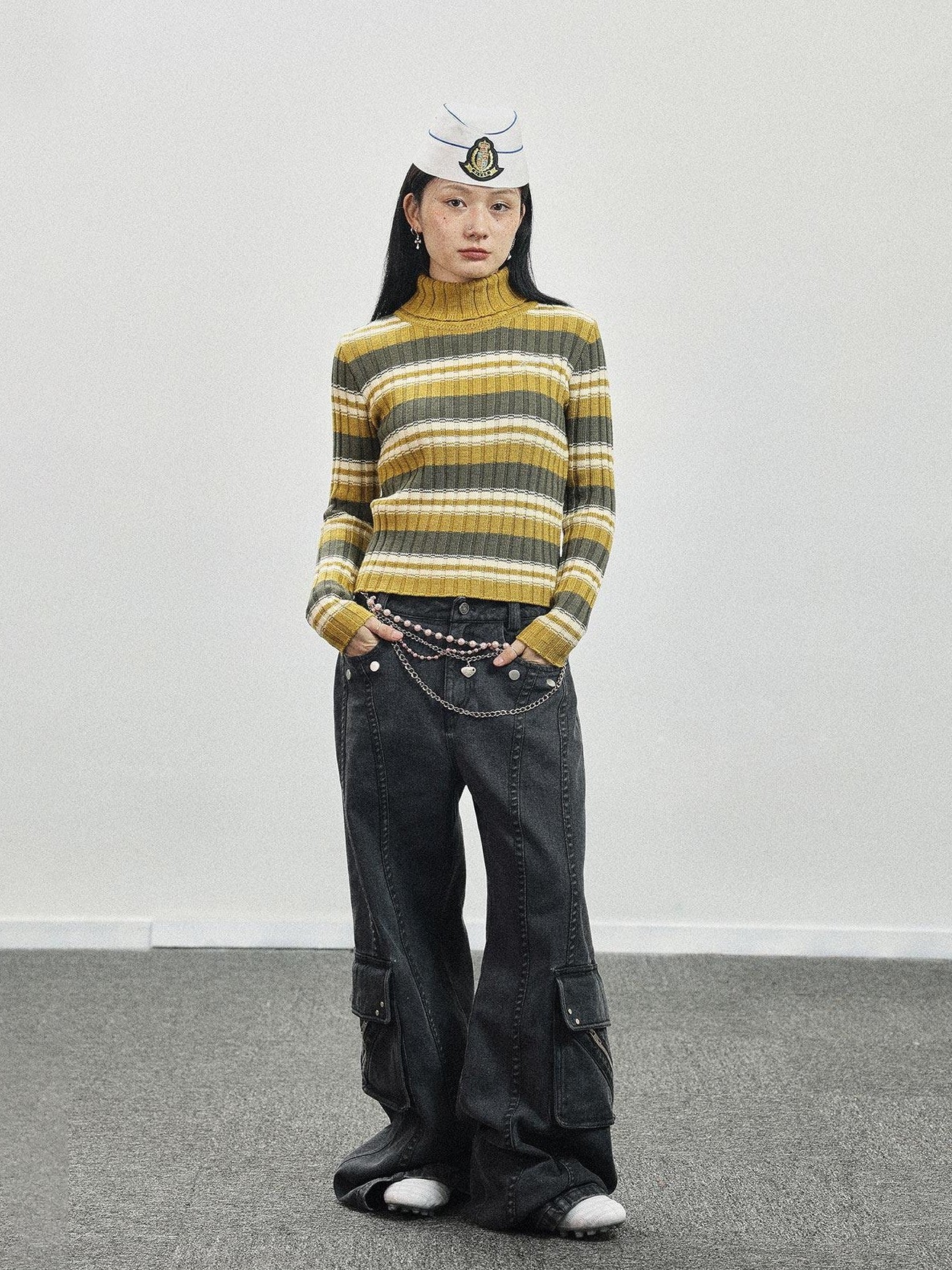 Achihara Striped Crewneck Slim Fit Long Sleeve Women'S Polyester Blend Sweaters