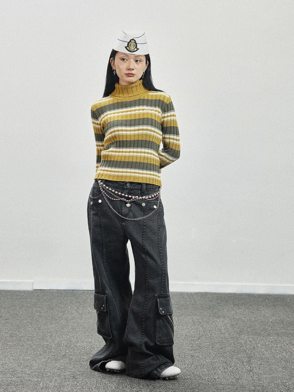 Achihara Striped Crewneck Slim Fit Long Sleeve Women'S Polyester Blend Sweaters