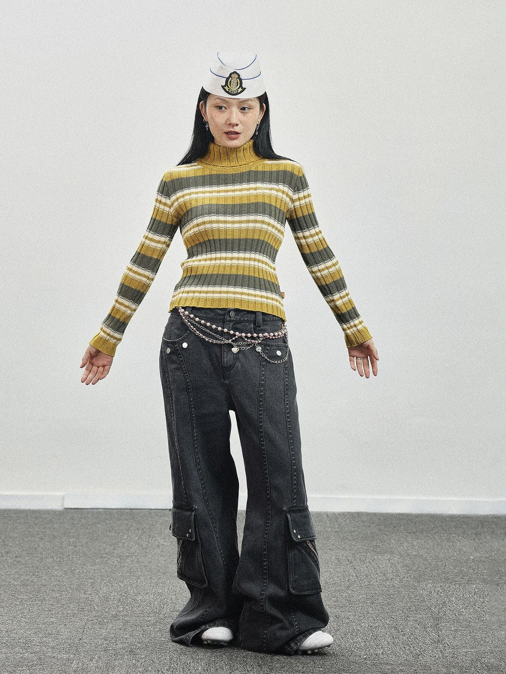 Achihara Striped Crewneck Slim Fit Long Sleeve Women'S Polyester Blend Sweaters