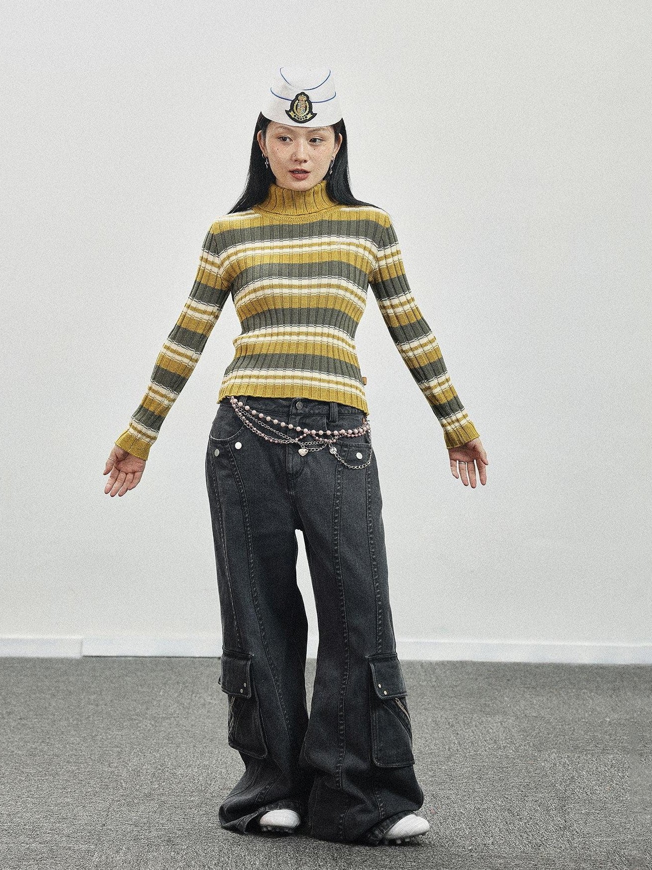 Achihara Striped Crewneck Slim Fit Long Sleeve Women'S Polyester Blend Sweaters