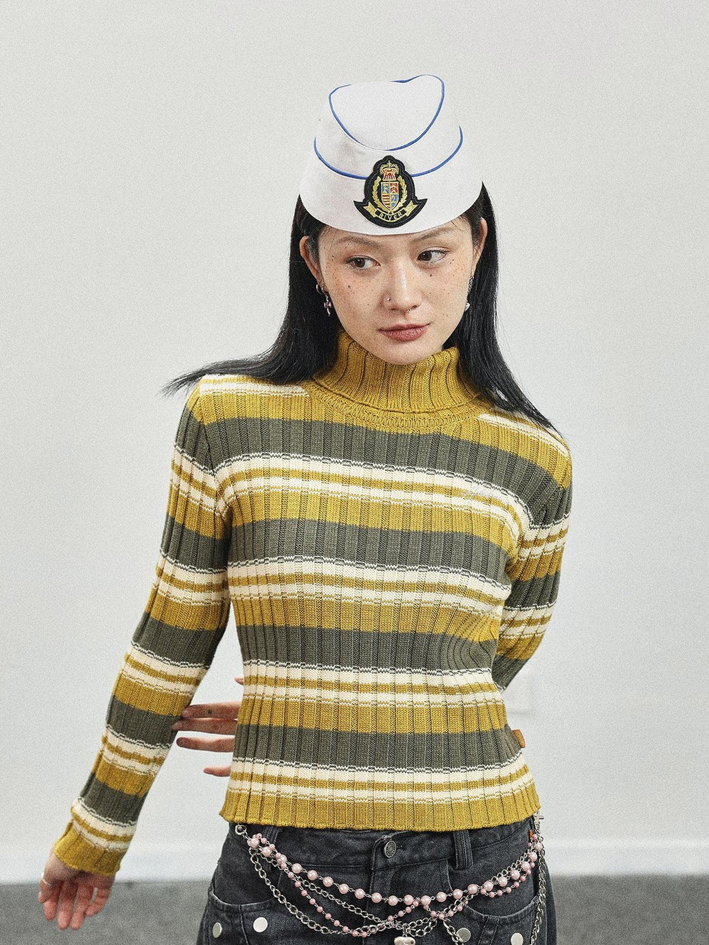 Achihara Striped Crewneck Slim Fit Long Sleeve Women'S Polyester Blend Sweaters