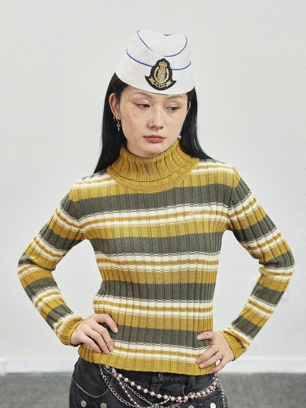 Achihara Striped Crewneck Slim Fit Long Sleeve Women'S Polyester Blend Sweaters