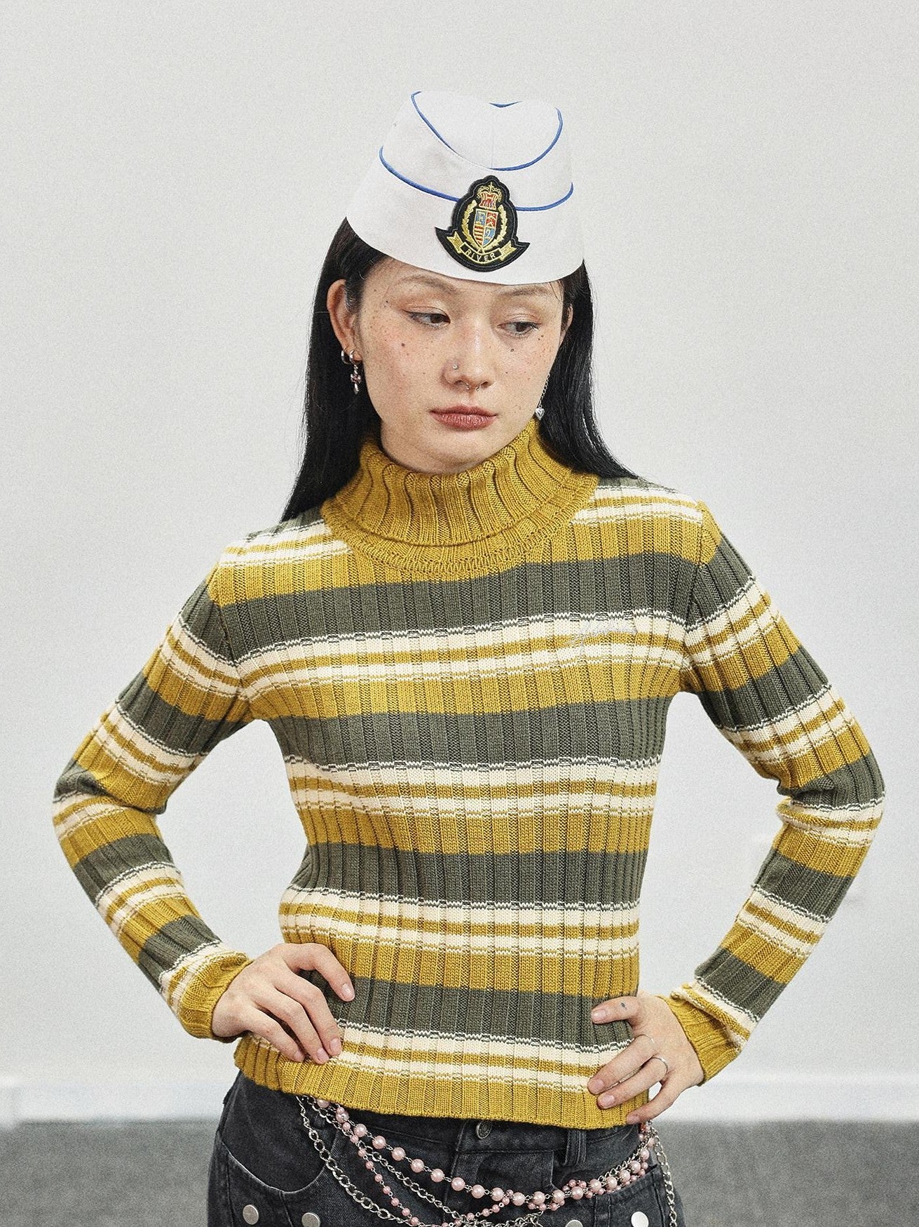 Achihara Striped Crewneck Slim Fit Long Sleeve Women'S Polyester Blend Sweaters