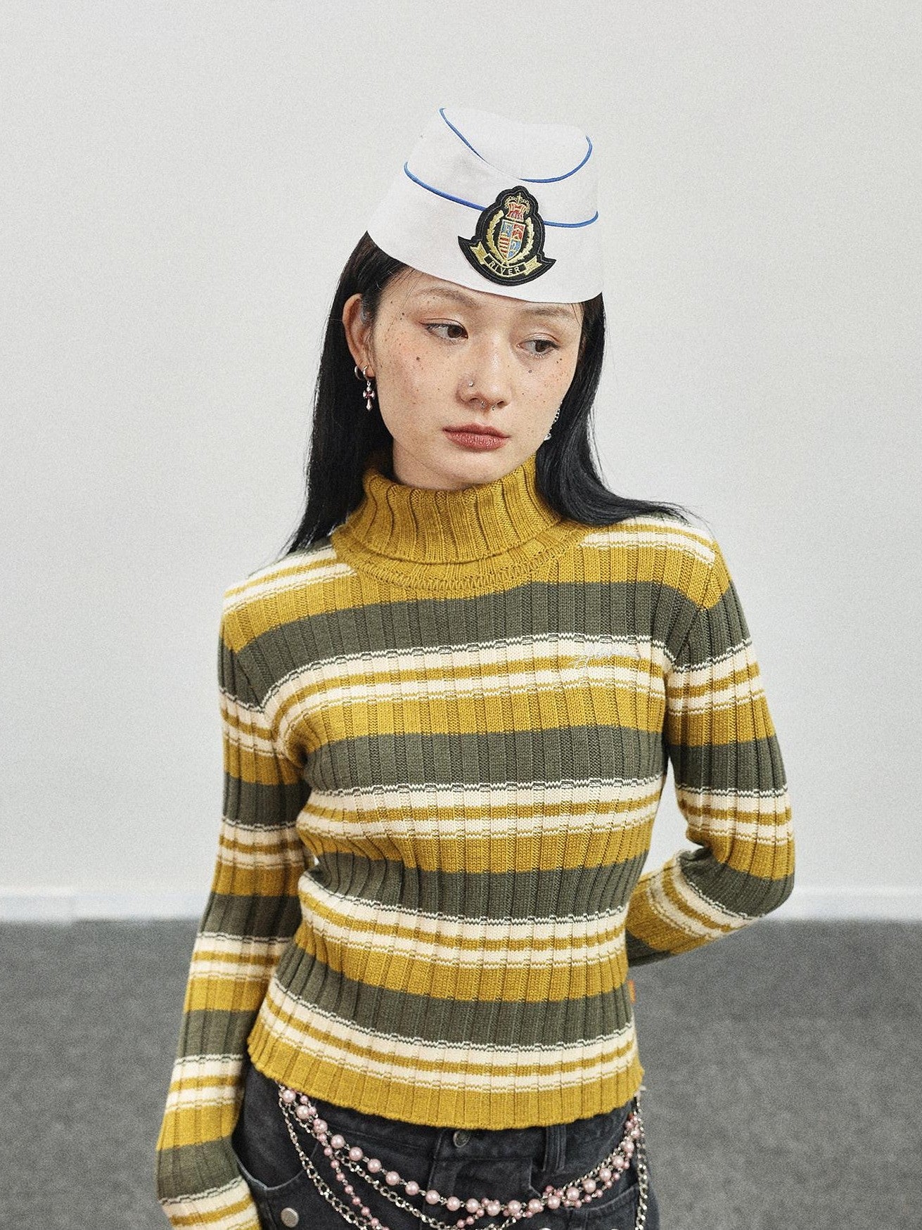 Achihara Striped Crewneck Slim Fit Long Sleeve Women'S Polyester Blend Sweaters