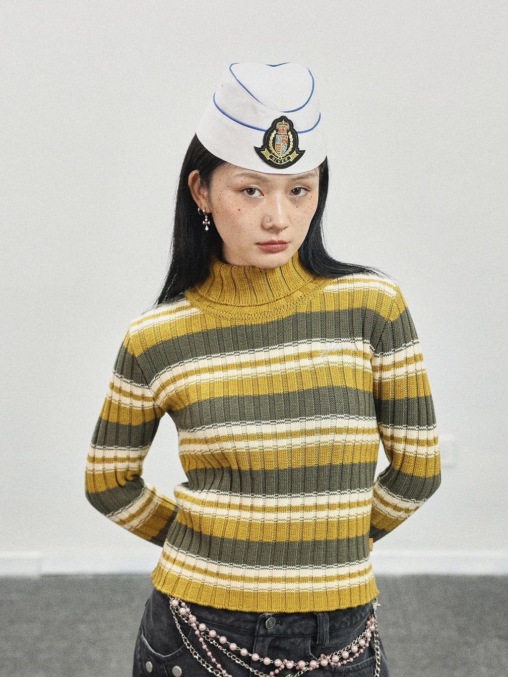 Achihara Striped Crewneck Slim Fit Long Sleeve Women'S Polyester Blend Sweaters