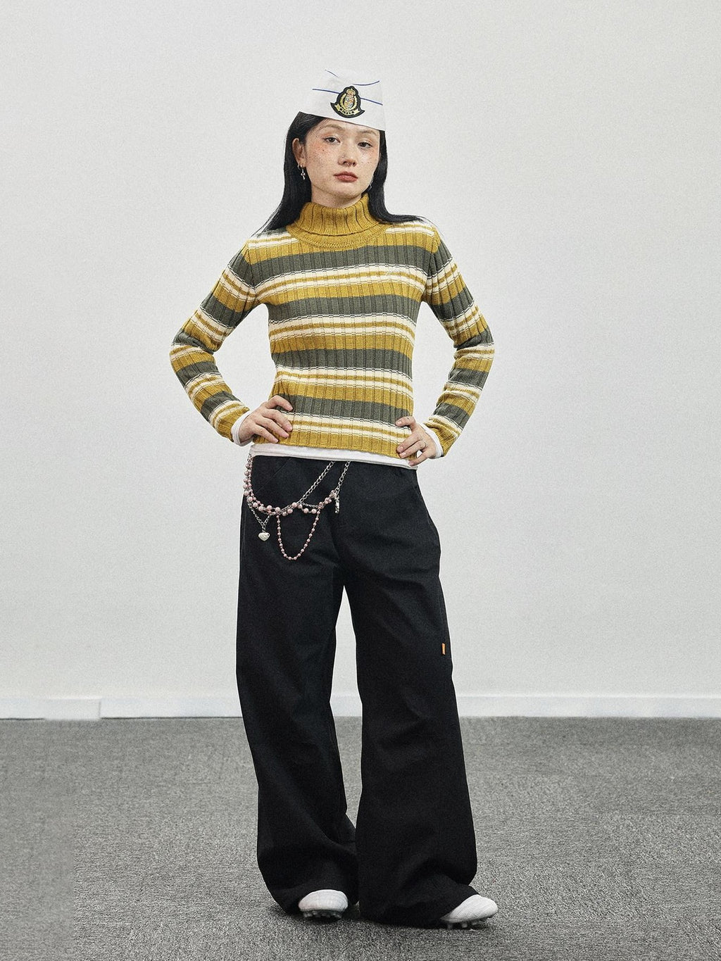 Achihara Striped Crewneck Slim Fit Long Sleeve Women'S Polyester Blend Sweaters