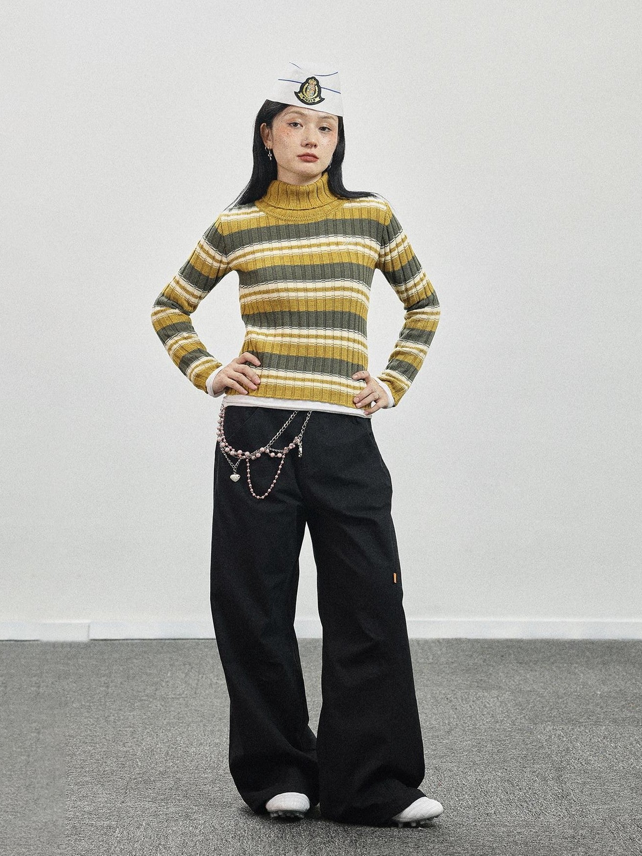 Achihara Striped Crewneck Slim Fit Long Sleeve Women'S Polyester Blend Sweaters