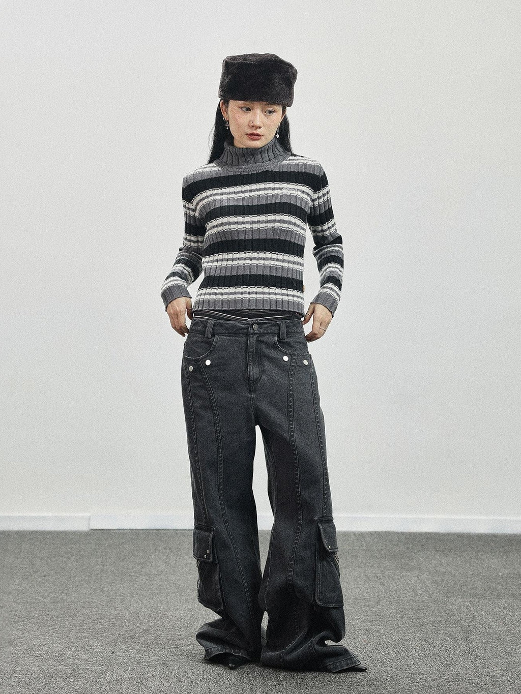 Achihara Striped Crewneck Slim Fit Long Sleeve Women'S Polyester Blend Sweaters