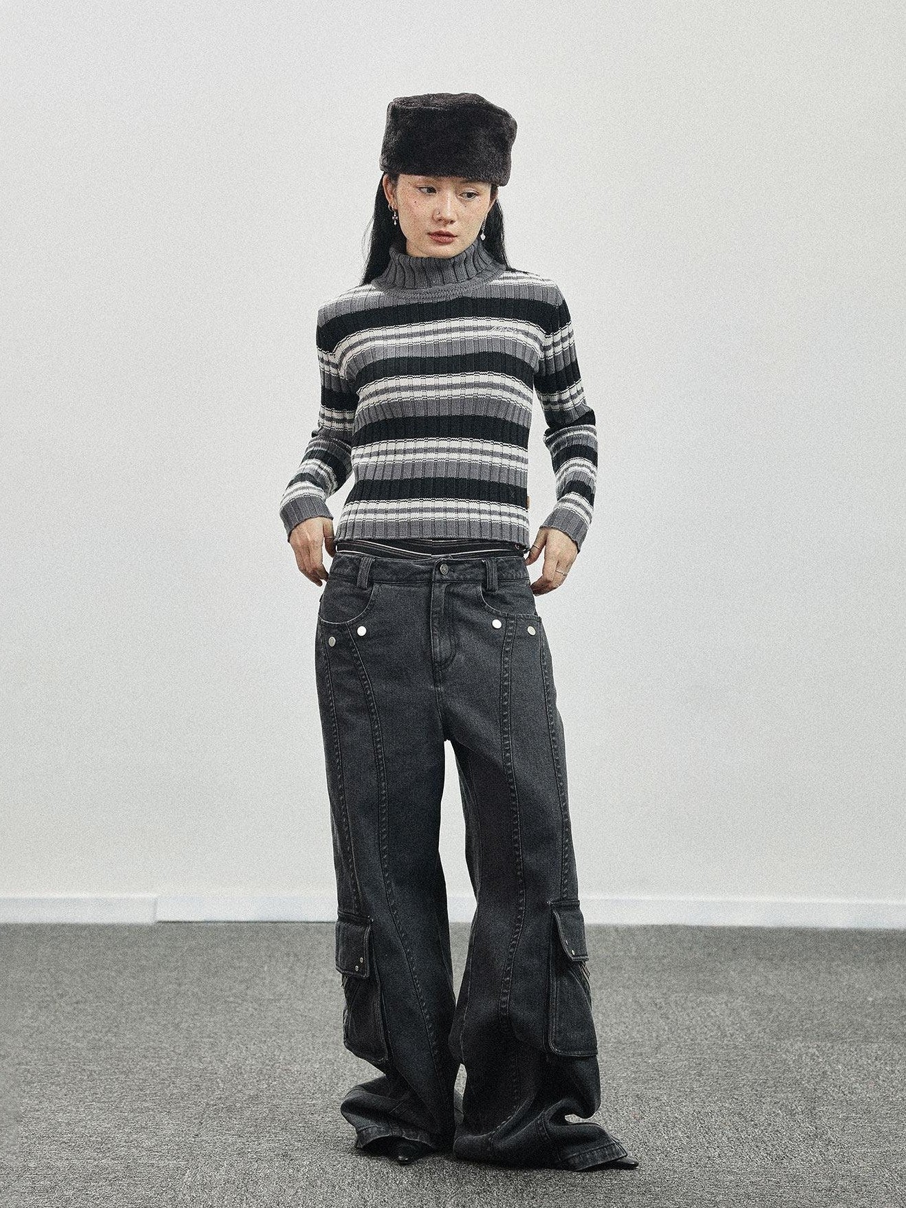 Achihara Striped Crewneck Slim Fit Long Sleeve Women'S Polyester Blend Sweaters