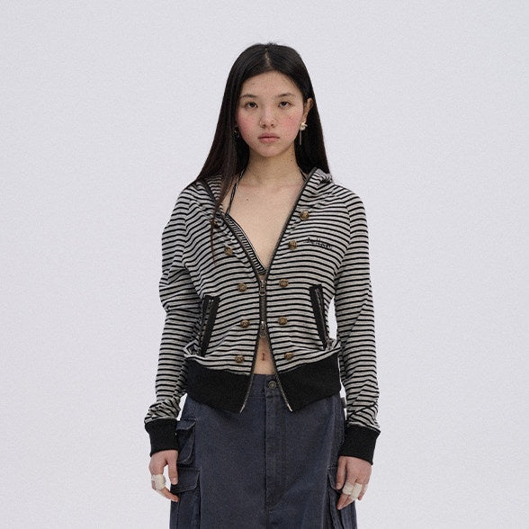 Achihara_Striped_Cropped_Hooded_Zipper_Straight_Women'S_Cotton_Blend_Hoodies_MISSTT