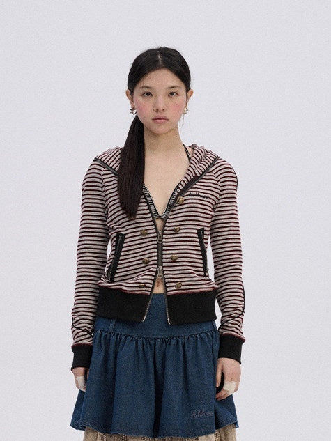 Achihara_Striped_Cropped_Hooded_Zipper_Straight_Women'S_Cotton_Blend_Hoodies_MISSTT