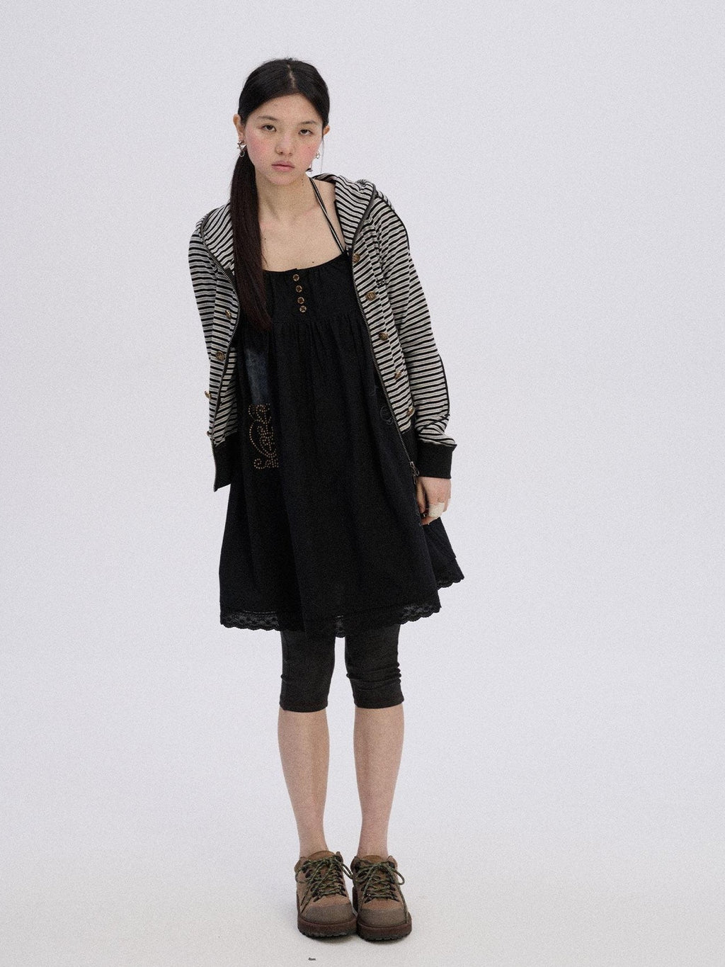 Achihara Striped Cropped Hooded Zipper Straight Women'S Cotton Blend Hoodies
