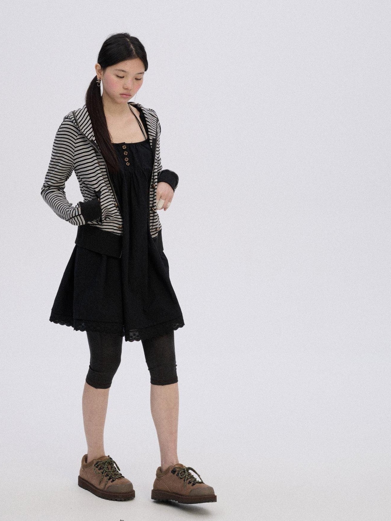 Achihara Striped Cropped Hooded Zipper Straight Women'S Cotton Blend Hoodies
