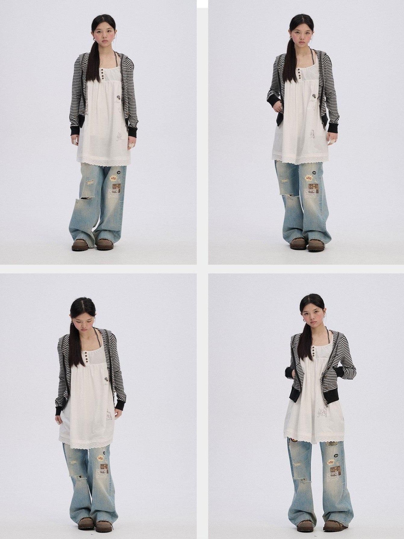 Achihara Striped Cropped Hooded Zipper Straight Women'S Cotton Blend Hoodies