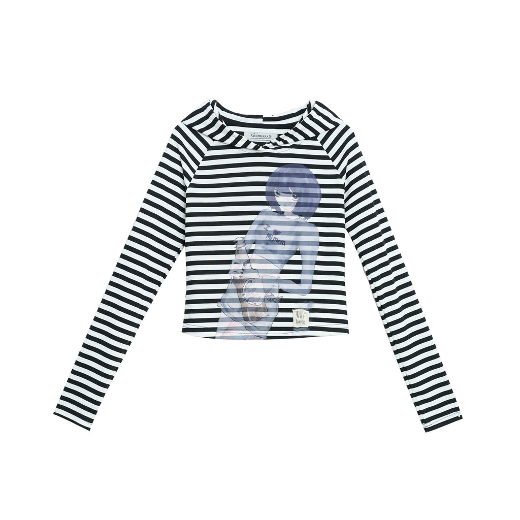 Achihara_Striped_Ink_Wash_Hooded_Women'S_Polyester_Cotton_Blend_Long_Sleeve_T-Shirts_MISSTT