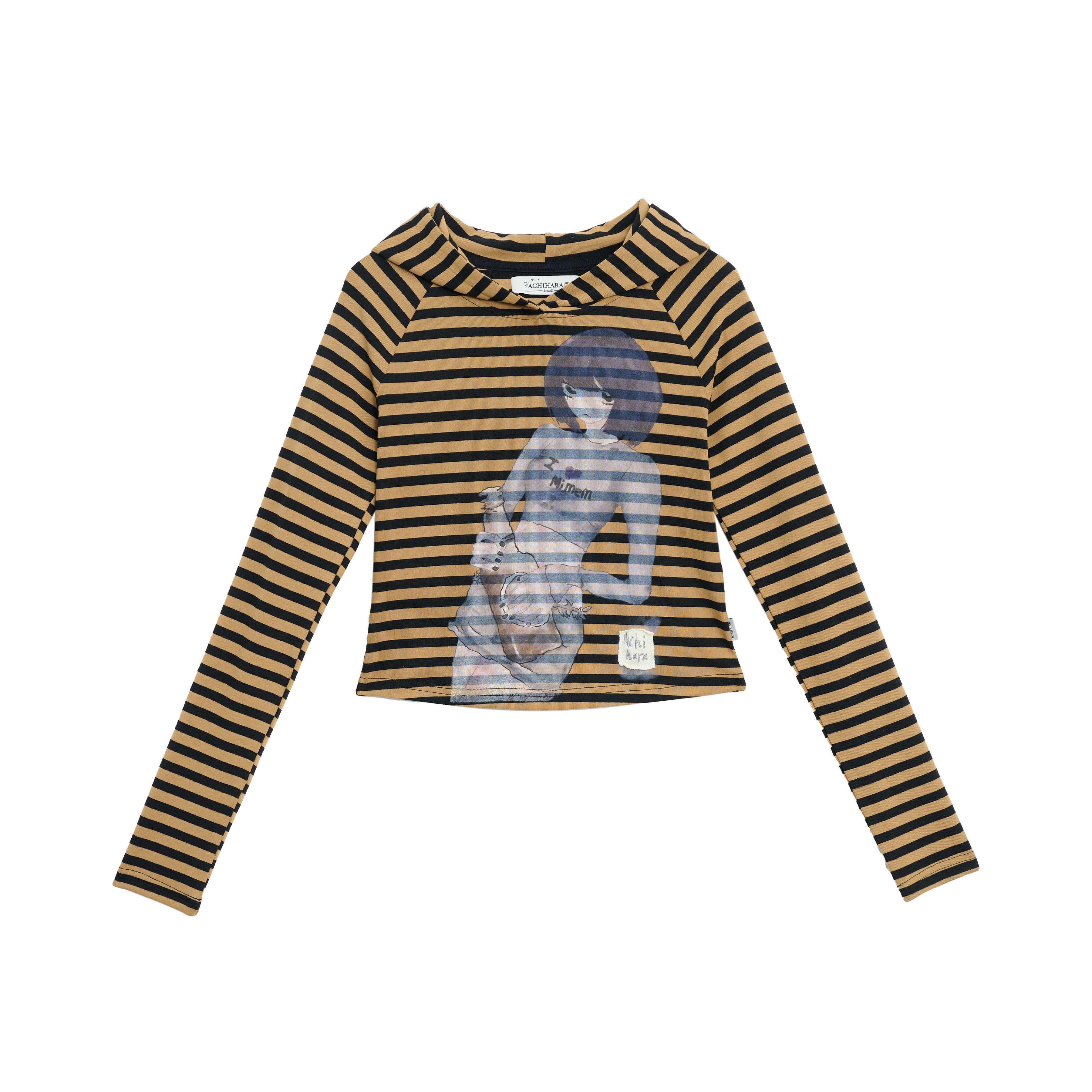 Achihara_Striped_Ink_Wash_Hooded_Women'S_Polyester_Cotton_Blend_Long_Sleeve_T-Shirts_MISSTT