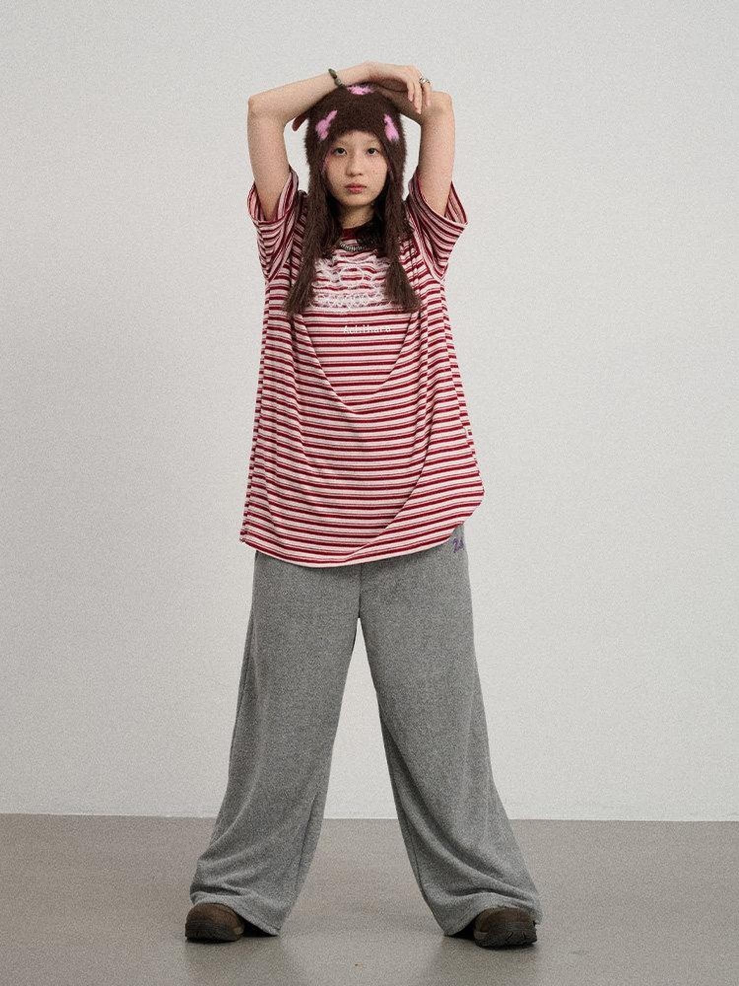 Achihara Striped Loose Fit Crew Neck Women'S Cotton Spandex Short Sleeve T-Shirts