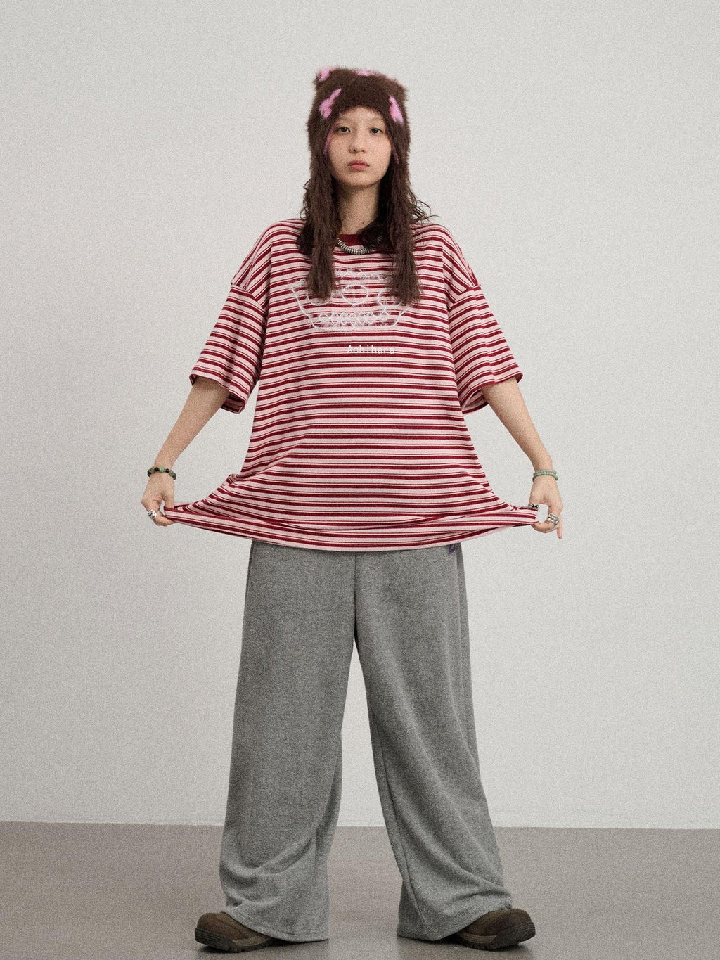 Achihara Striped Loose Fit Crew Neck Women'S Cotton Spandex Short Sleeve T-Shirts