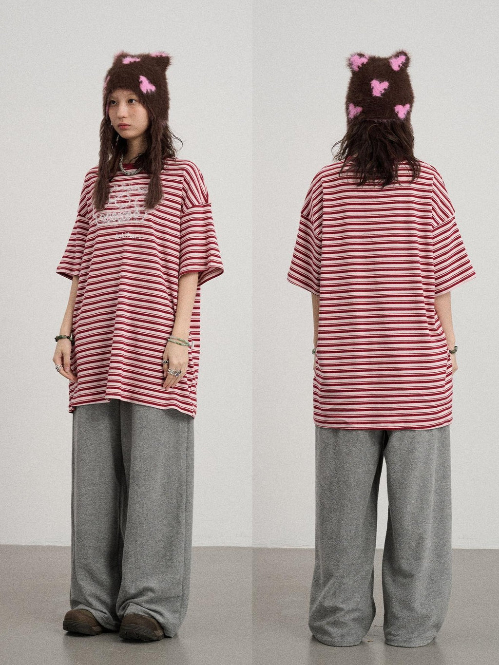 Achihara Striped Loose Fit Crew Neck Women'S Cotton Spandex Short Sleeve T-Shirts