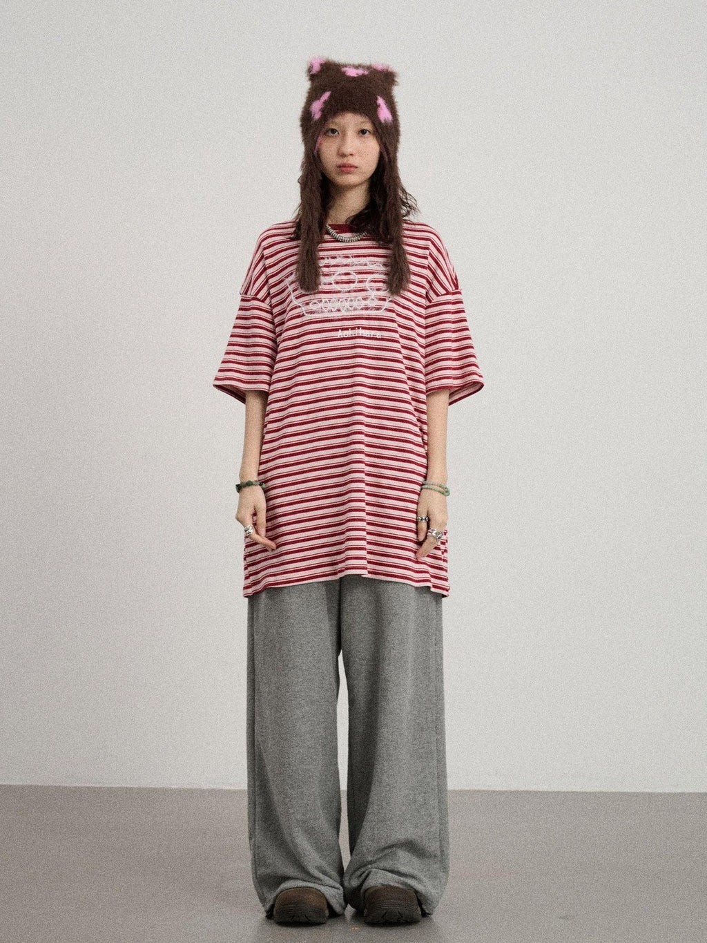 Achihara Striped Loose Fit Crew Neck Women'S Cotton Spandex Short Sleeve T-Shirts