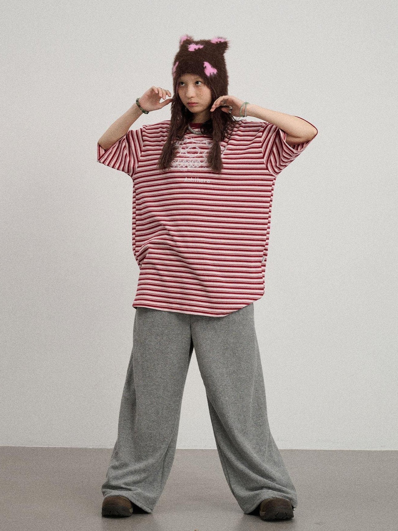Achihara Striped Loose Fit Crew Neck Women'S Cotton Spandex Short Sleeve T-Shirts