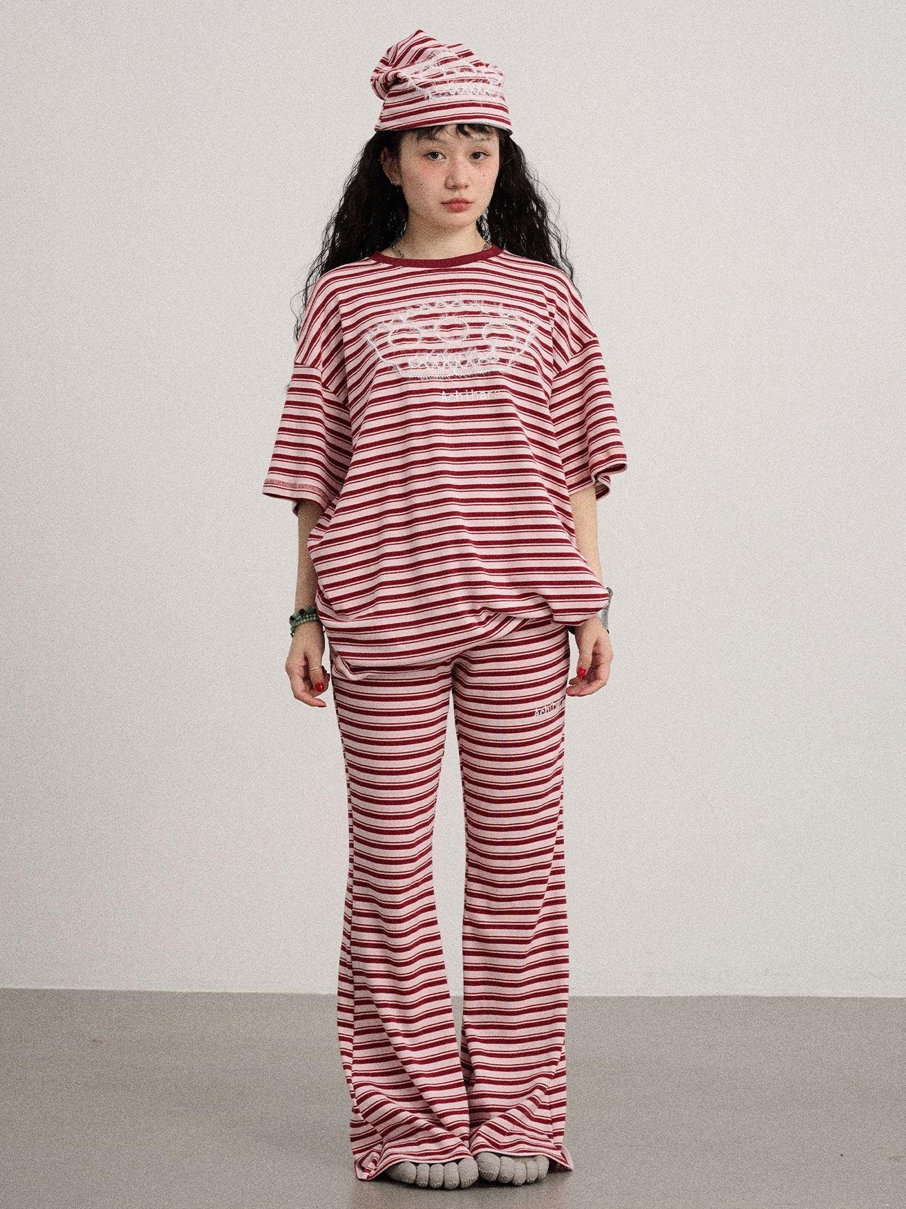 Achihara Striped Loose Fit Crew Neck Women'S Cotton Spandex Short Sleeve T-Shirts