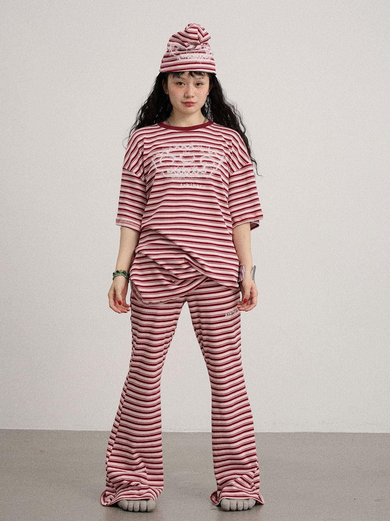 Achihara Striped Loose Fit Crew Neck Women'S Cotton Spandex Short Sleeve T-Shirts