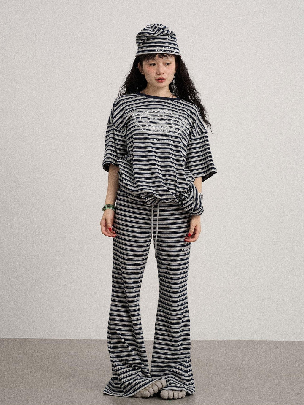 Achihara Striped Loose Fit Crew Neck Women'S Cotton Spandex Short Sleeve T-Shirts
