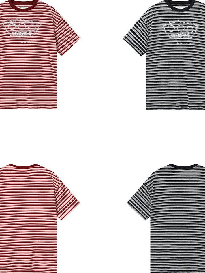 Achihara Striped Loose Fit Crew Neck Women'S Cotton Spandex Short Sleeve T-Shirts