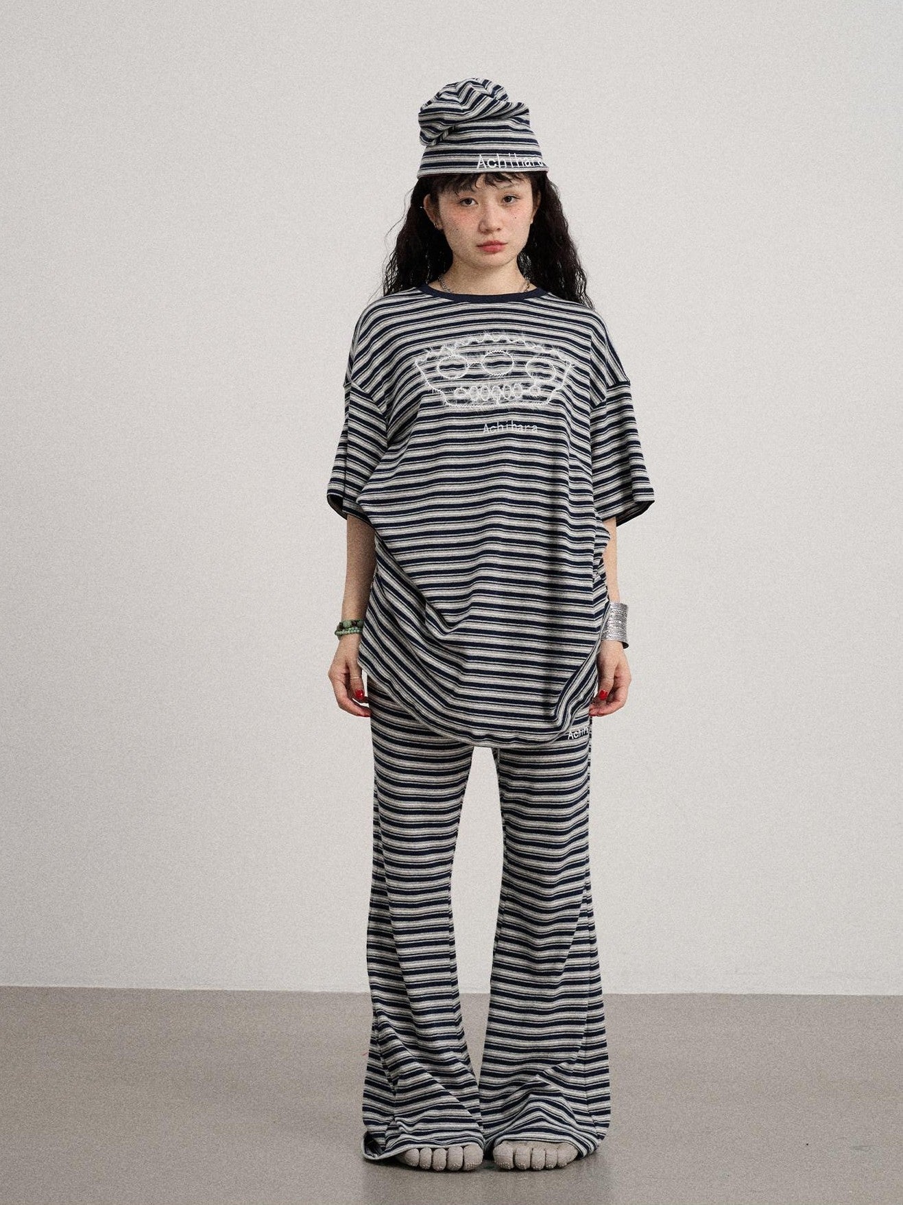 Achihara Striped Loose Fit Crew Neck Women'S Cotton Spandex Short Sleeve T-Shirts