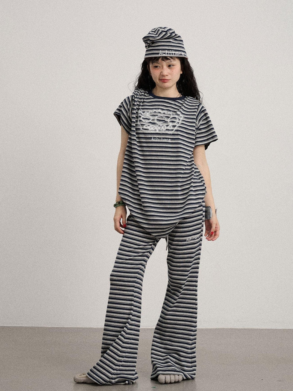 Achihara Striped Loose Fit Crew Neck Women'S Cotton Spandex Short Sleeve T-Shirts
