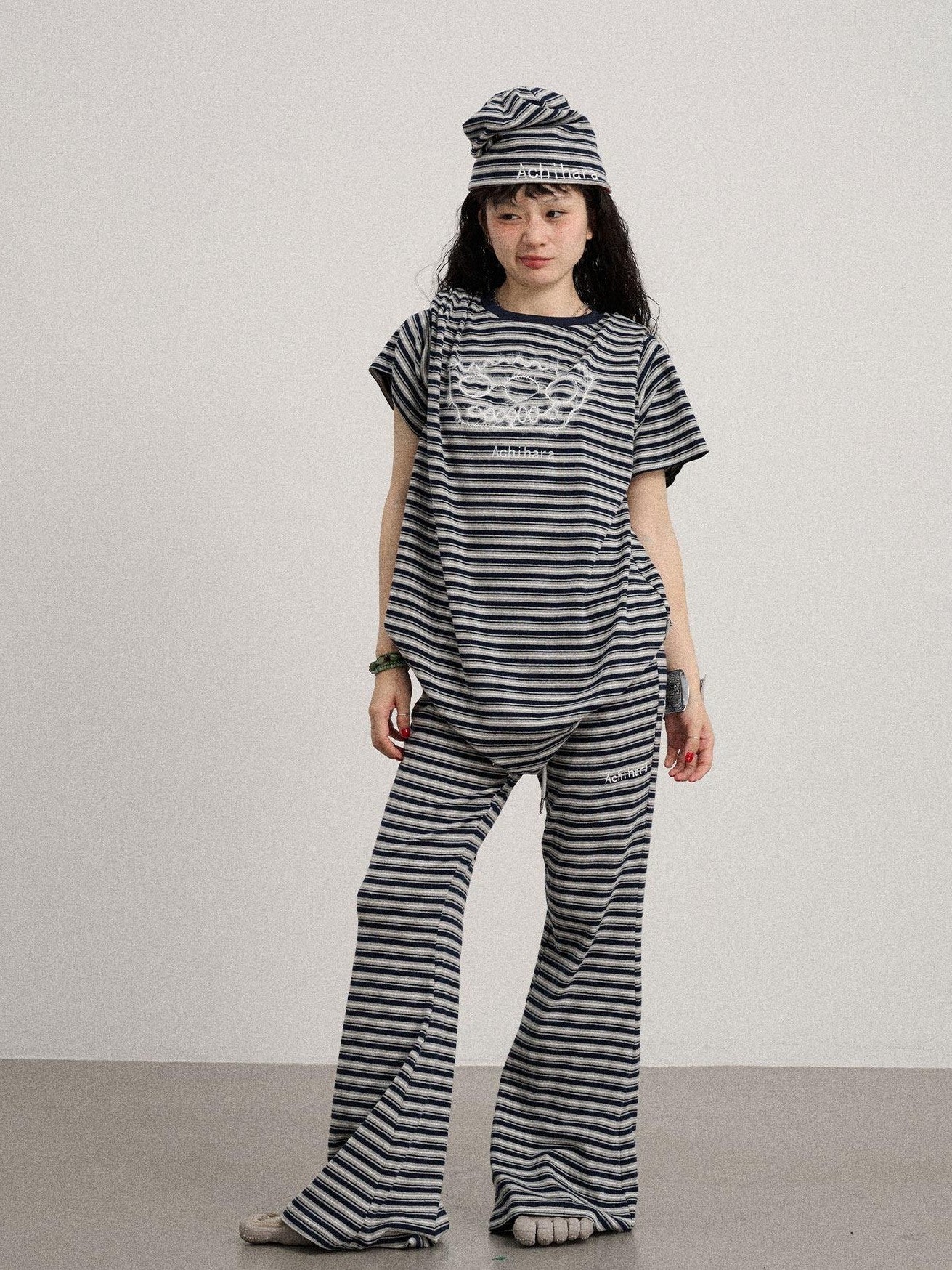 Achihara Striped Loose Fit Crew Neck Women'S Cotton Spandex Short Sleeve T-Shirts
