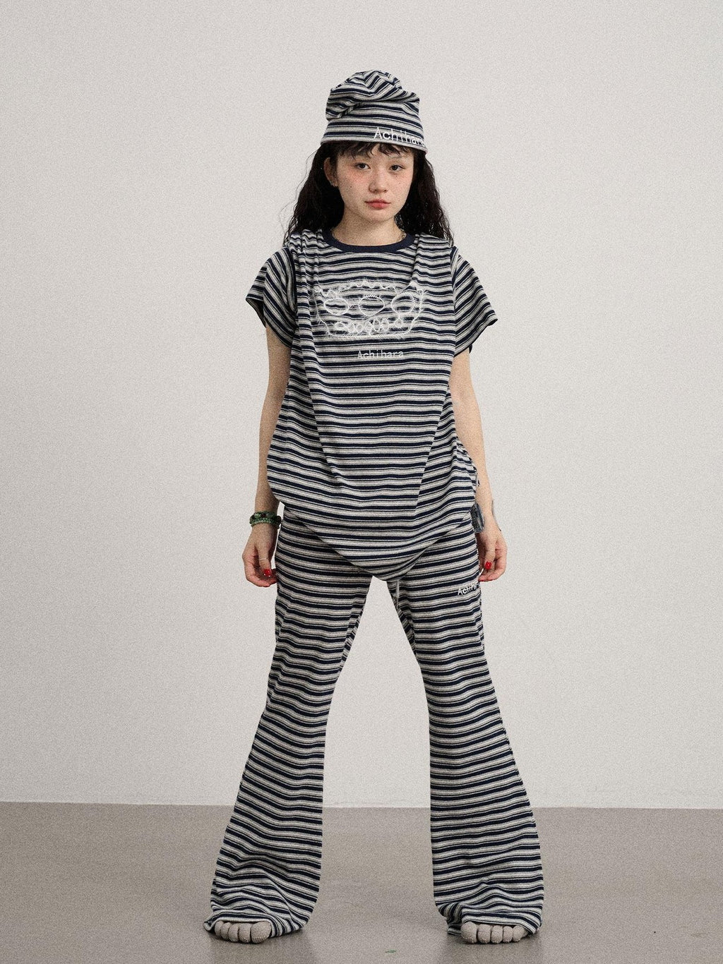 Achihara Striped Loose Fit Crew Neck Women'S Cotton Spandex Short Sleeve T-Shirts