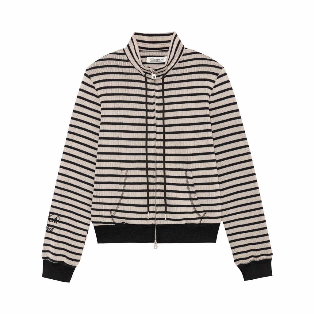 Achihara Striped Mushroom Back Cotton Blend Straight Commuter Women Sweatshirts