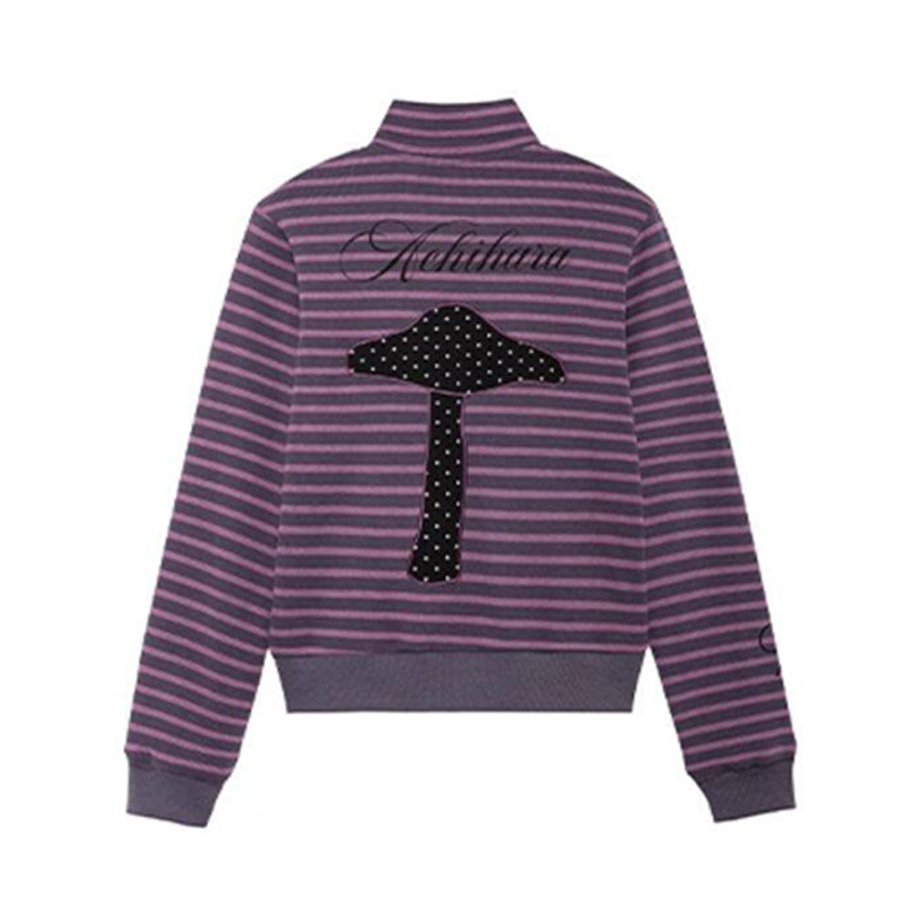 Achihara Striped Mushroom Back Cotton Blend Straight Commuter Women Sweatshirts