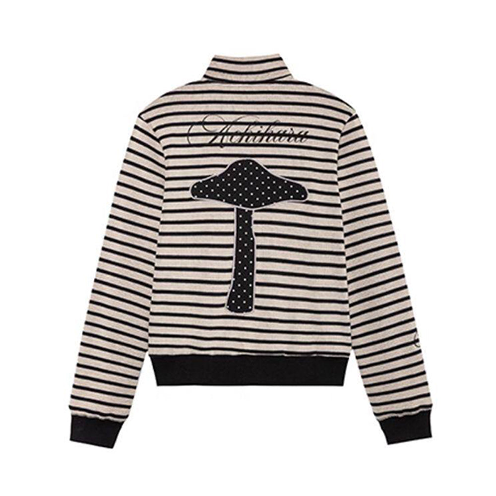 Achihara Striped Mushroom Back Cotton Blend Straight Commuter Women Sweatshirts