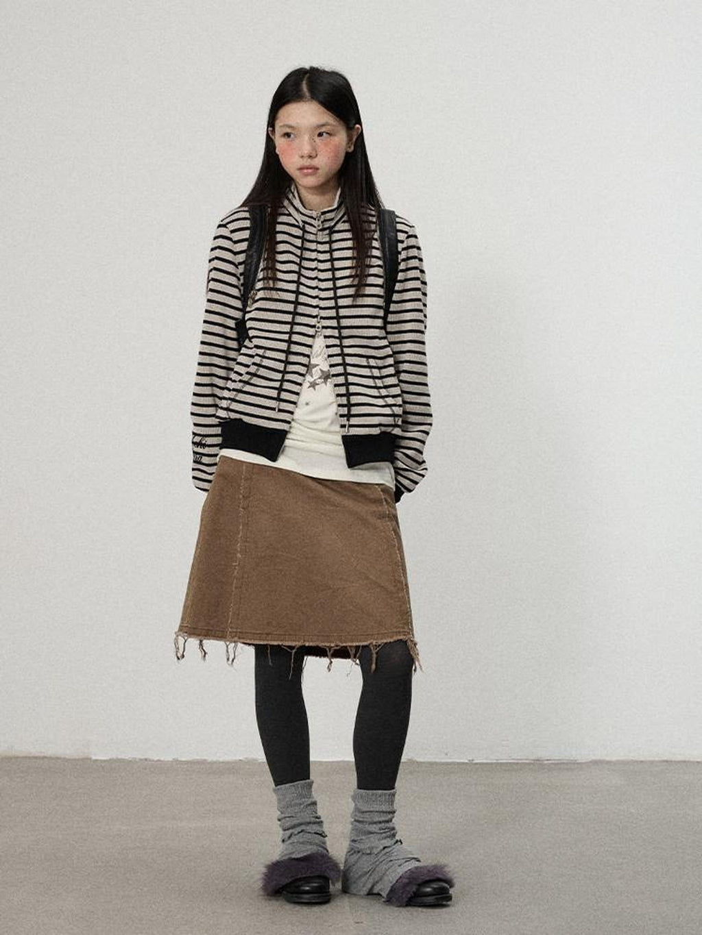 Achihara Striped Mushroom Back Cotton Blend Straight Commuter Women Sweatshirts