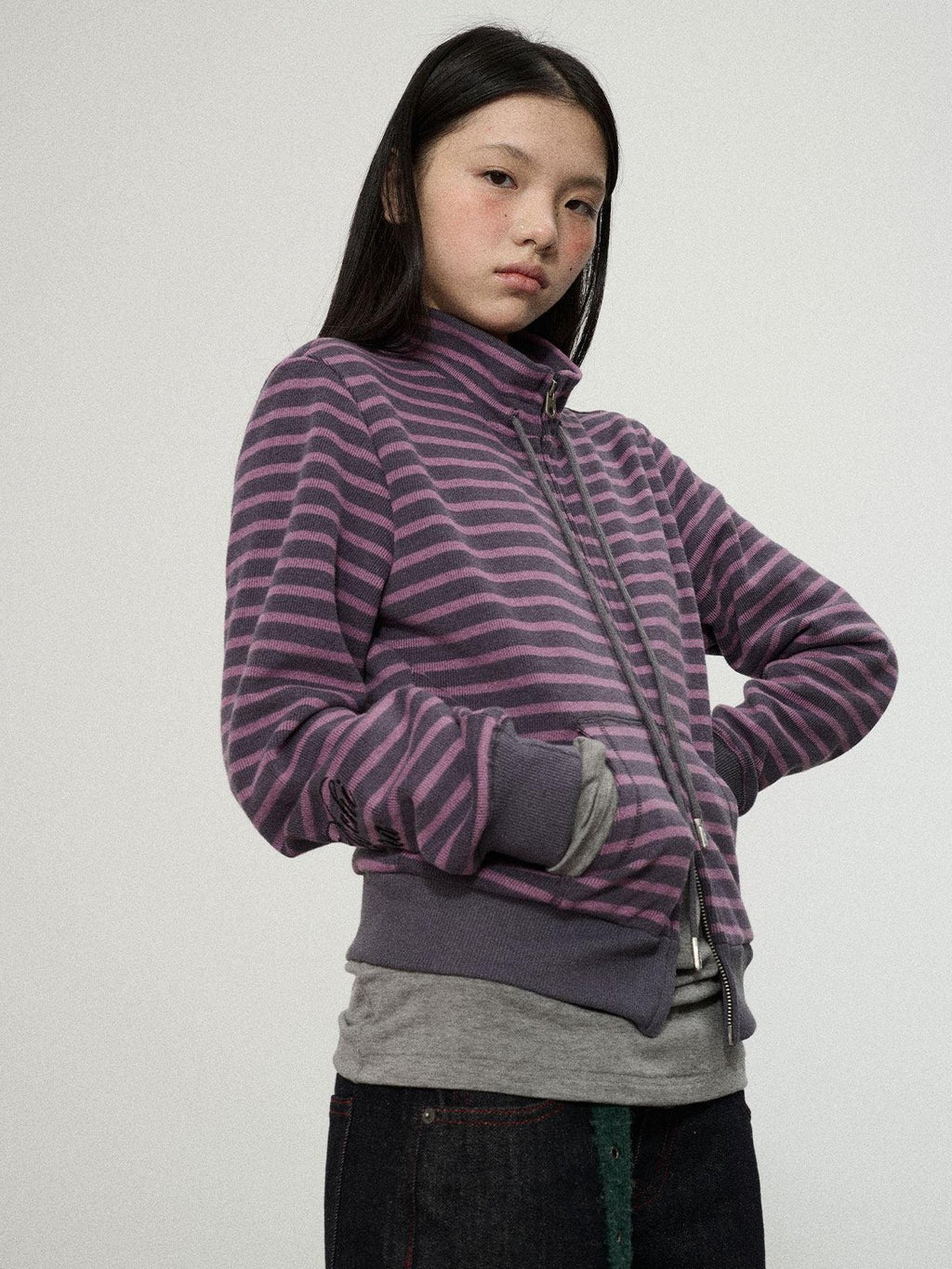 Achihara Striped Mushroom Back Cotton Blend Straight Commuter Women Sweatshirts