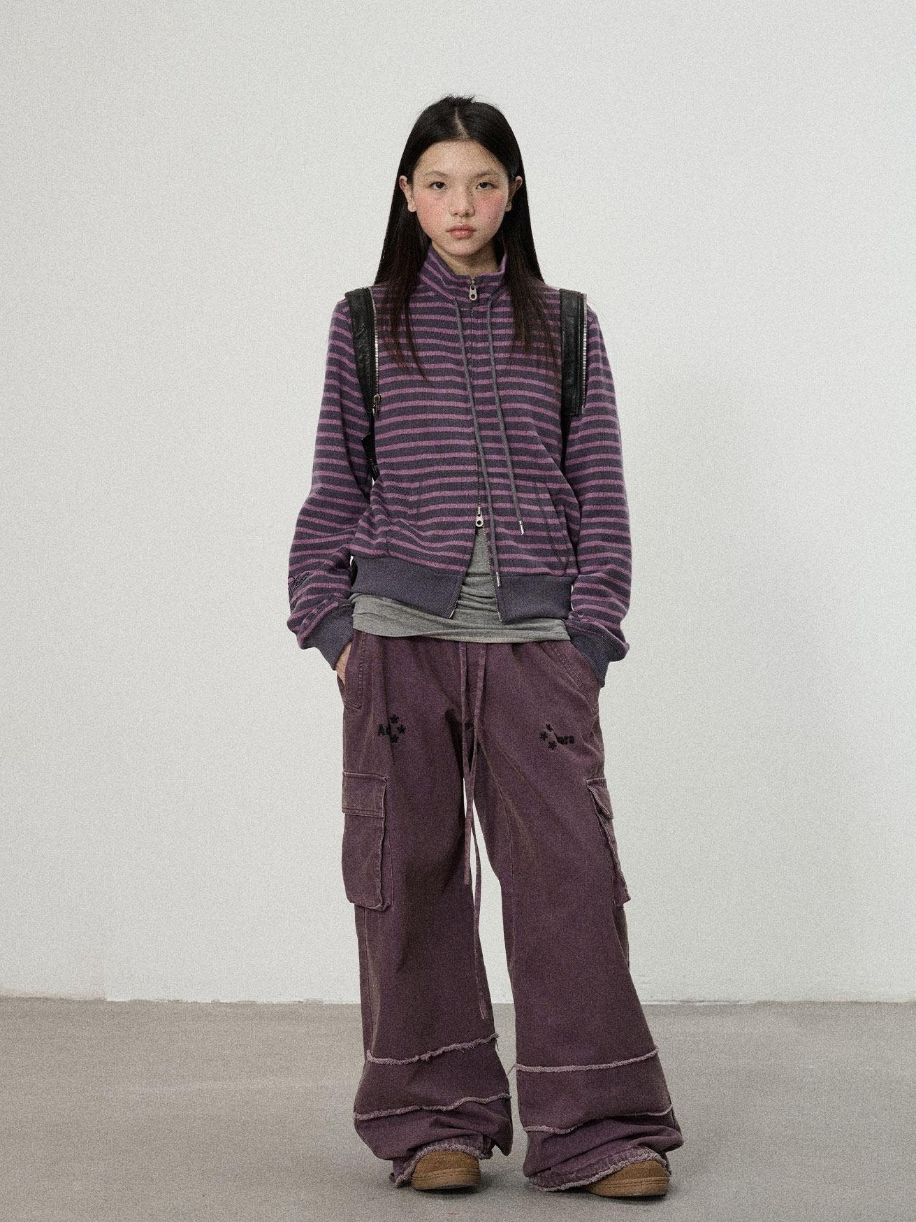 Achihara Striped Mushroom Back Cotton Blend Straight Commuter Women Sweatshirts